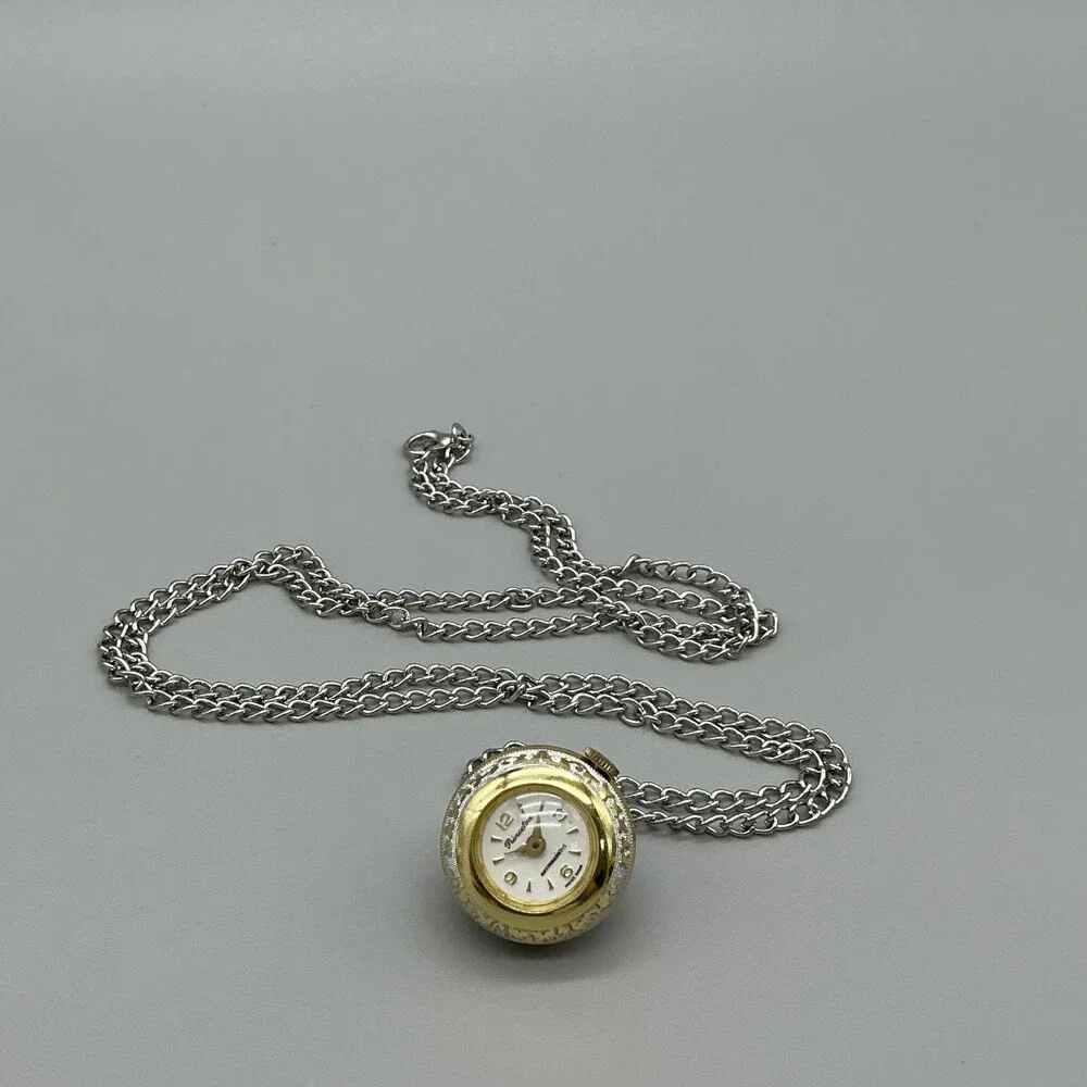Vintage Princeton Pendant Necklace Watch Women 23mm Gold Tone Manual Swiss Chain